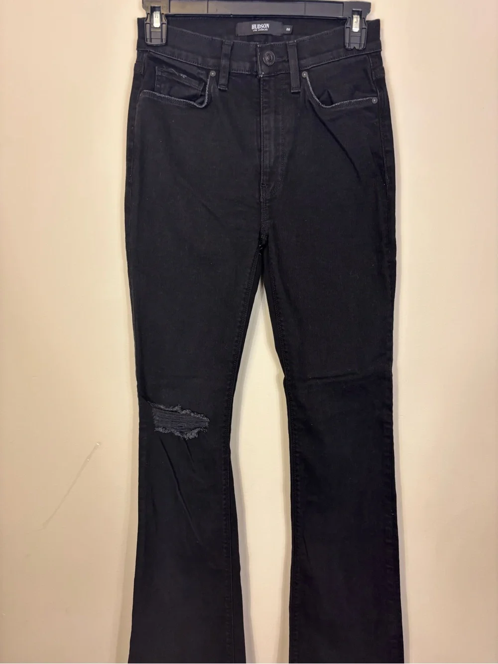 Hudson Jeans Black High-Rise Bootcut Jeans with Knee Distress Women’s 26